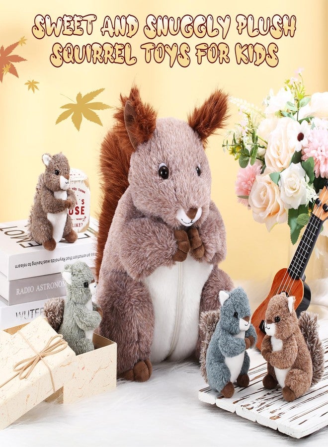 Poen مجموعة حيوانات محشوة على شكل سنجاب من بوين، 5 قطع، سنجاب أم قطيفة بطول 14 بوصة مع 4 سناجب صغيرة لطيفة في بطنها، دمية قطيفة ناعمة ومحببة للأولاد والبنات، هدايا أعياد ميلاد، ديكورات حفلات عيد الميلاد المستوحاة من الغابة. - Image 5